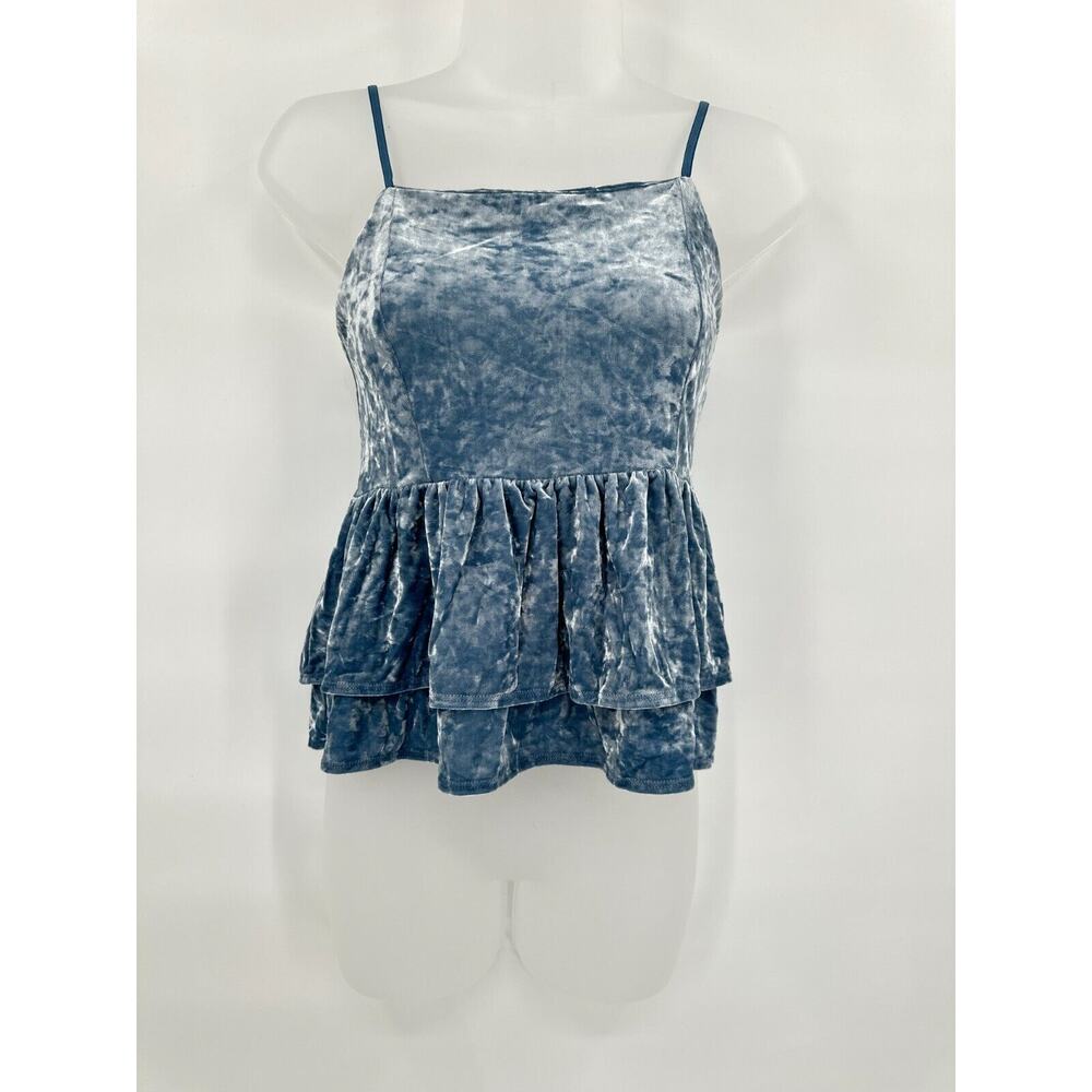 American Eagle Outfitters Blue Washed Velvet Ruffle Tank